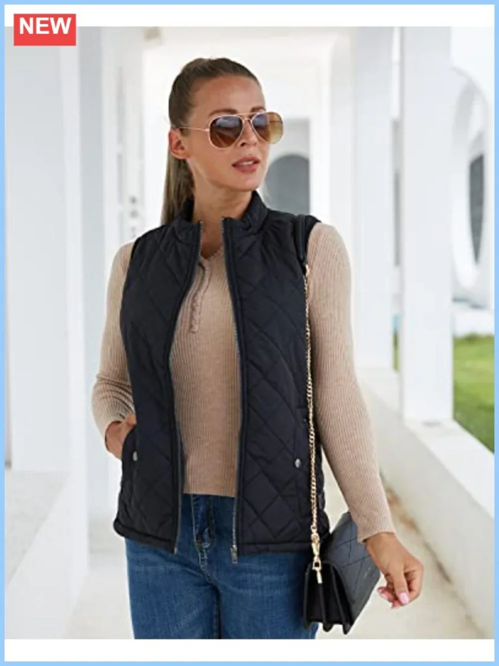 Women's Quilted Puffer Vest Sleeveless Zip Front Lightweight Padded Gilet